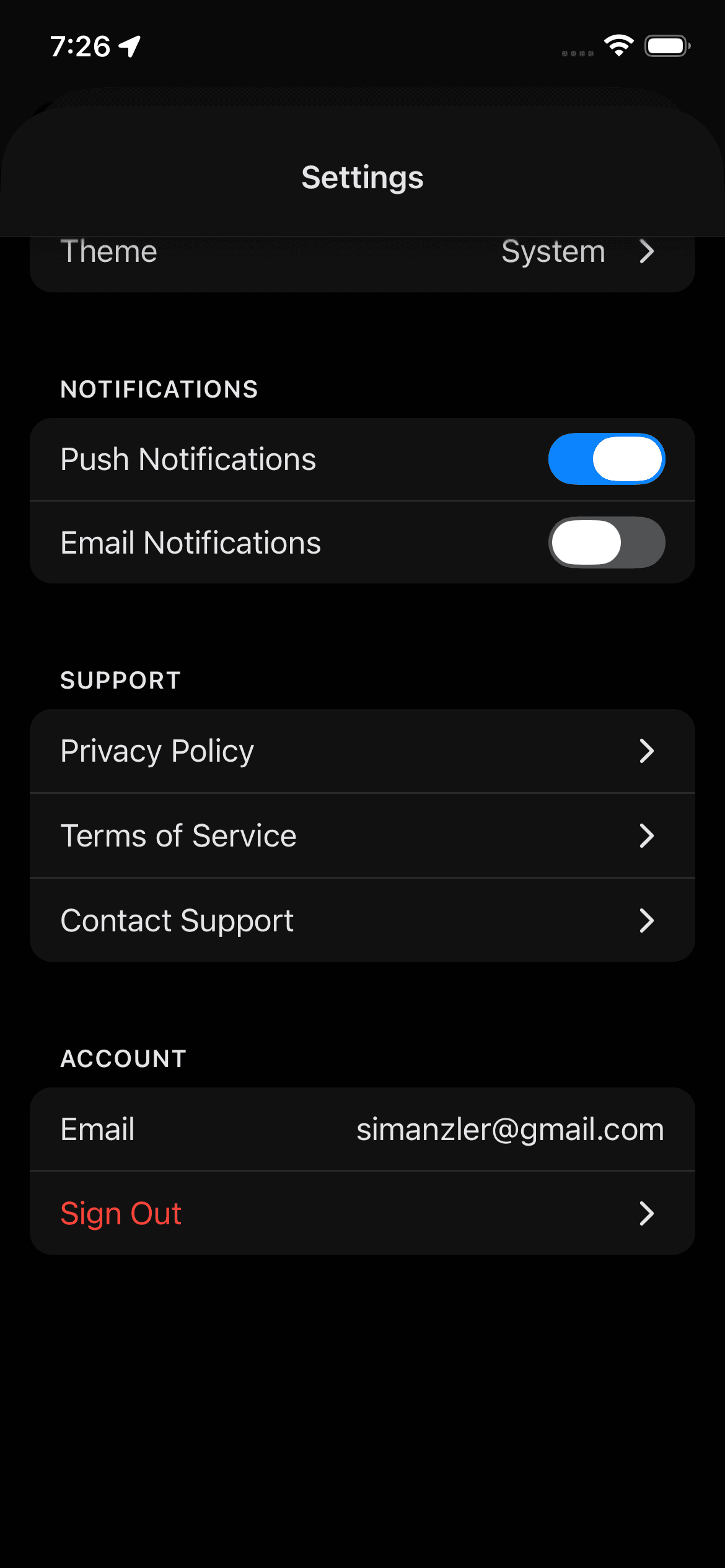 Settings Page